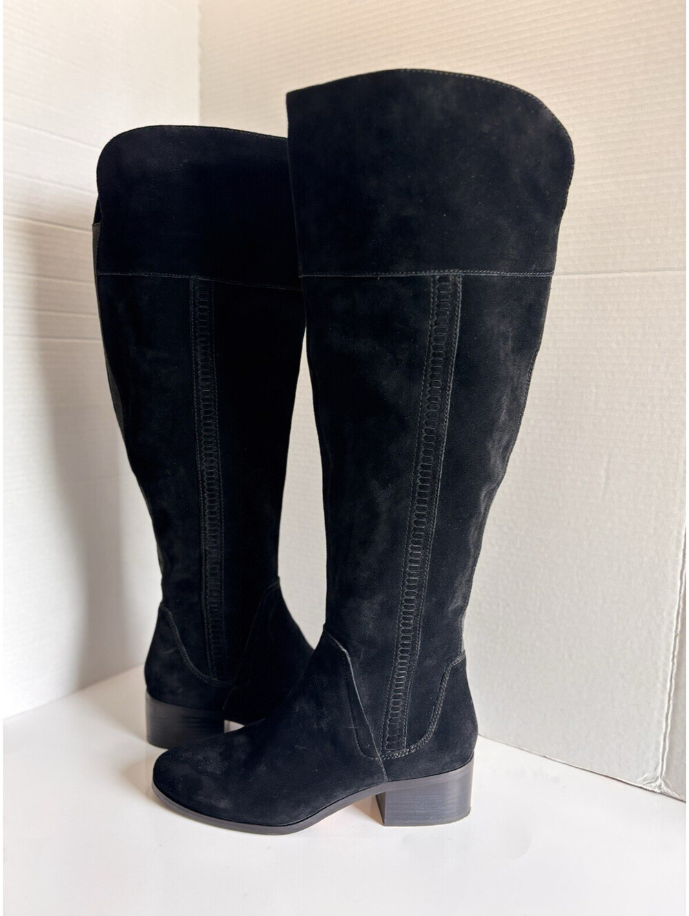 Vince Camuto Kochelda Over The Knee Boots Women's Size 10 Black Suede Block Heel